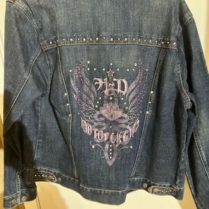 Harley-Davidson Blue Denim Jacket with Purple Design